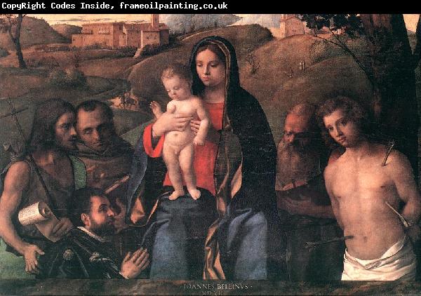 BELLINI, Giovanni Madonna and Child with Four Saints and Donator